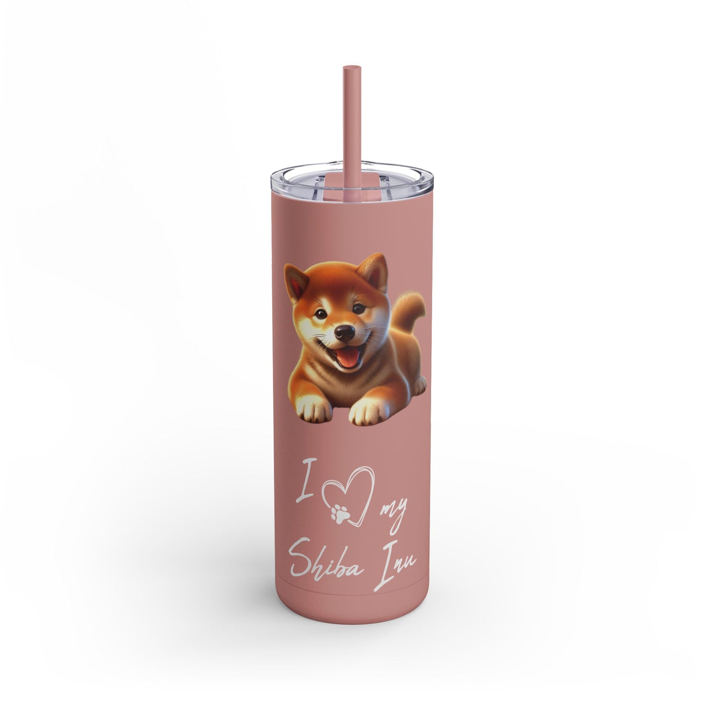 I Heart My Shiba Inu Skinny Matte Tumbler – Dog Lover's Stainless Steel Travel Mug