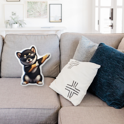 Cozy Black & Tan Shiba Inu, Dab Dance - Soft, Custom-Shaped Pillow