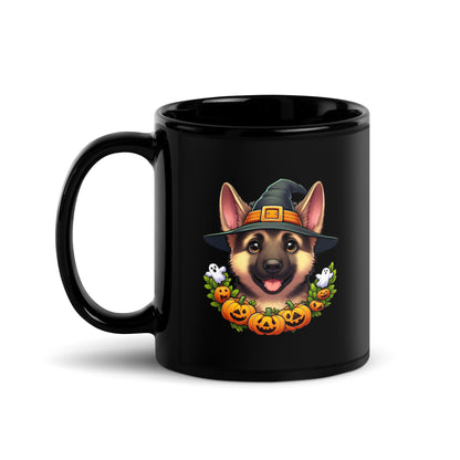 Sleek Halloween German Shepherd Black Glossy Mug