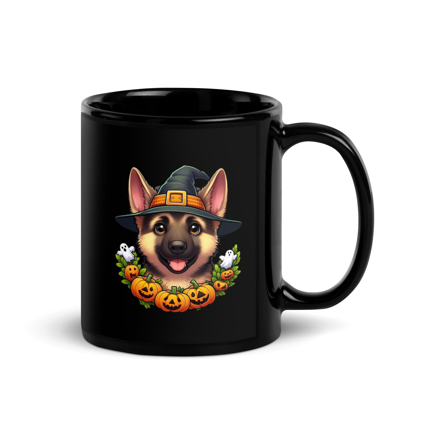 Sleek Halloween German Shepherd Black Glossy Mug