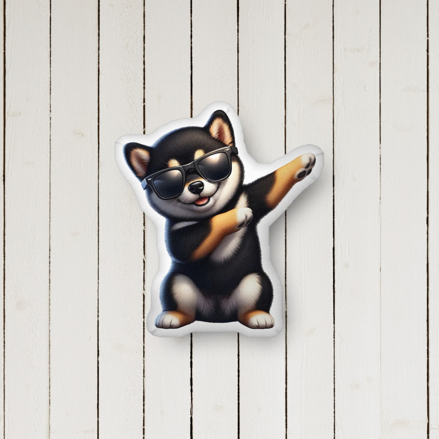 Cozy Black & Tan Shiba Inu, Dab Dance - Soft, Custom-Shaped Pillow