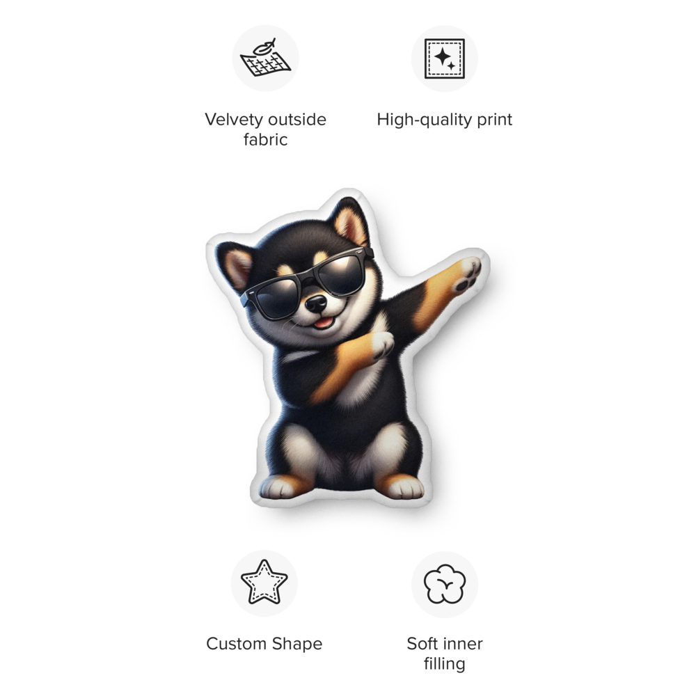 Cozy Black & Tan Shiba Inu, Dab Dance - Soft, Custom-Shaped Pillow