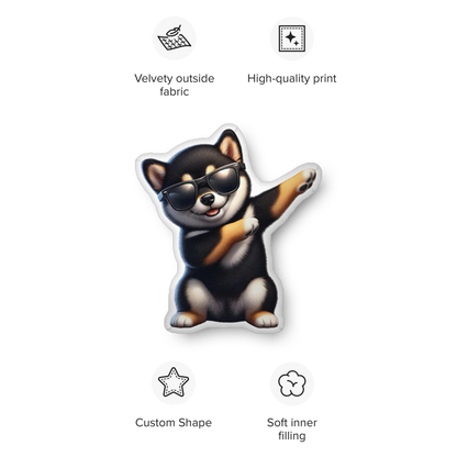 Cozy Black & Tan Shiba Inu, Dab Dance - Soft, Custom-Shaped Pillow