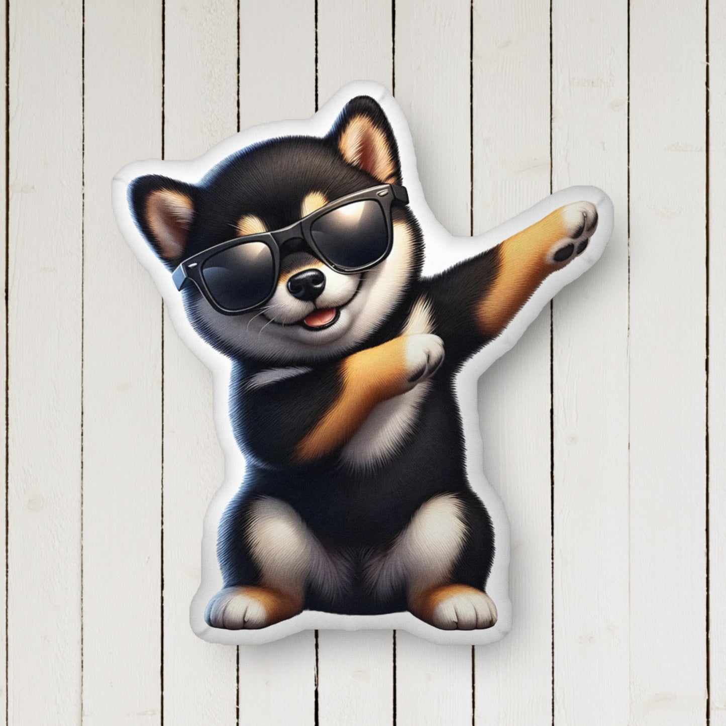 Cozy Black & Tan Shiba Inu, Dab Dance - Soft, Custom-Shaped Pillow