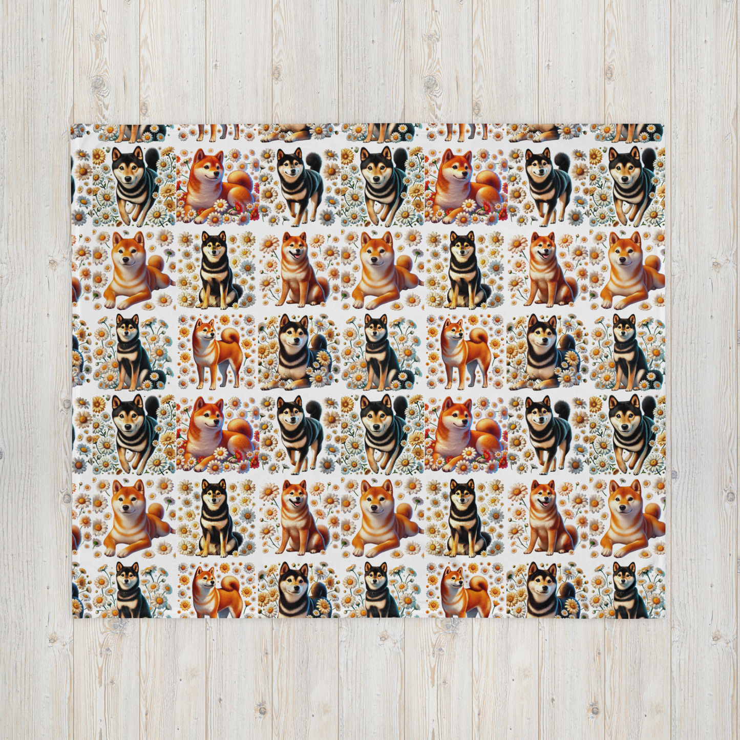 Shiba Inu & Daisy Throw Blanket – Cozy and Stylish Home Decor