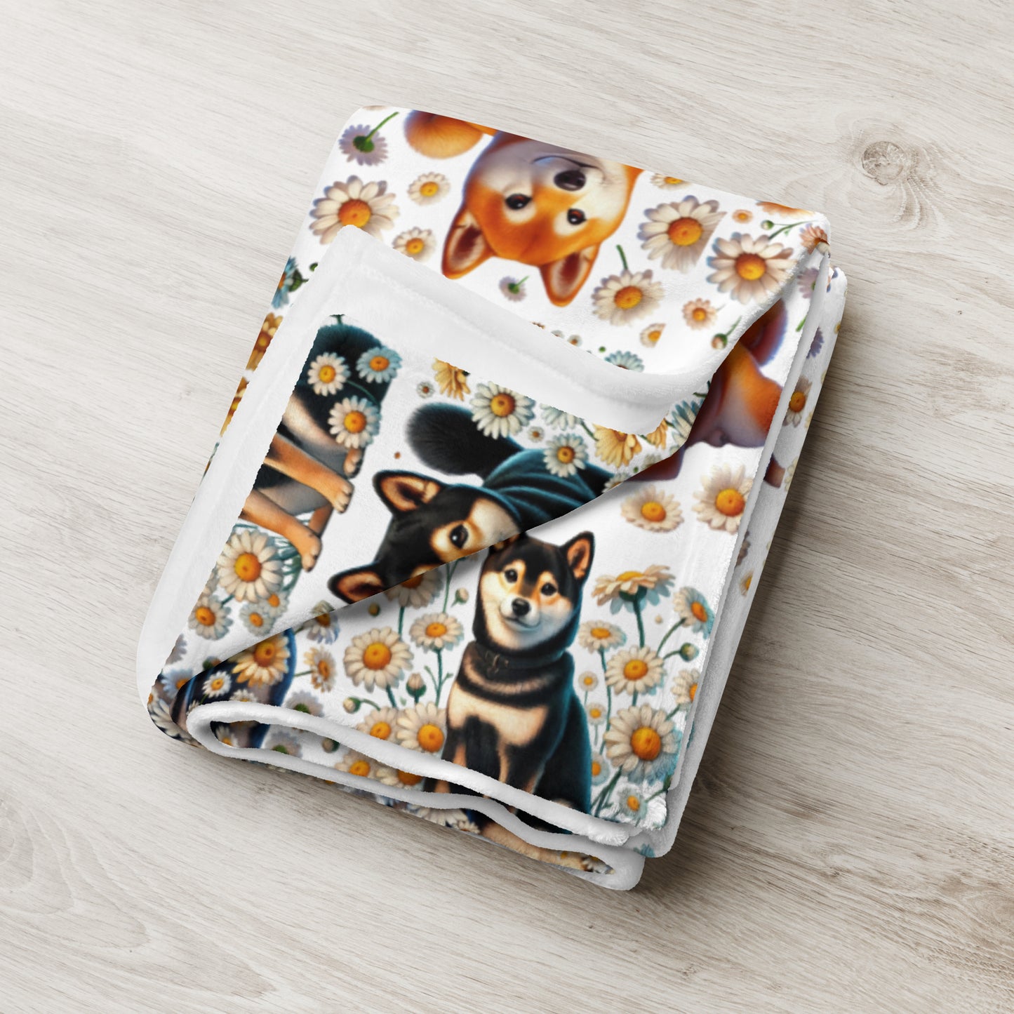 Shiba Inu & Daisy Throw Blanket – Cozy and Stylish Home Decor