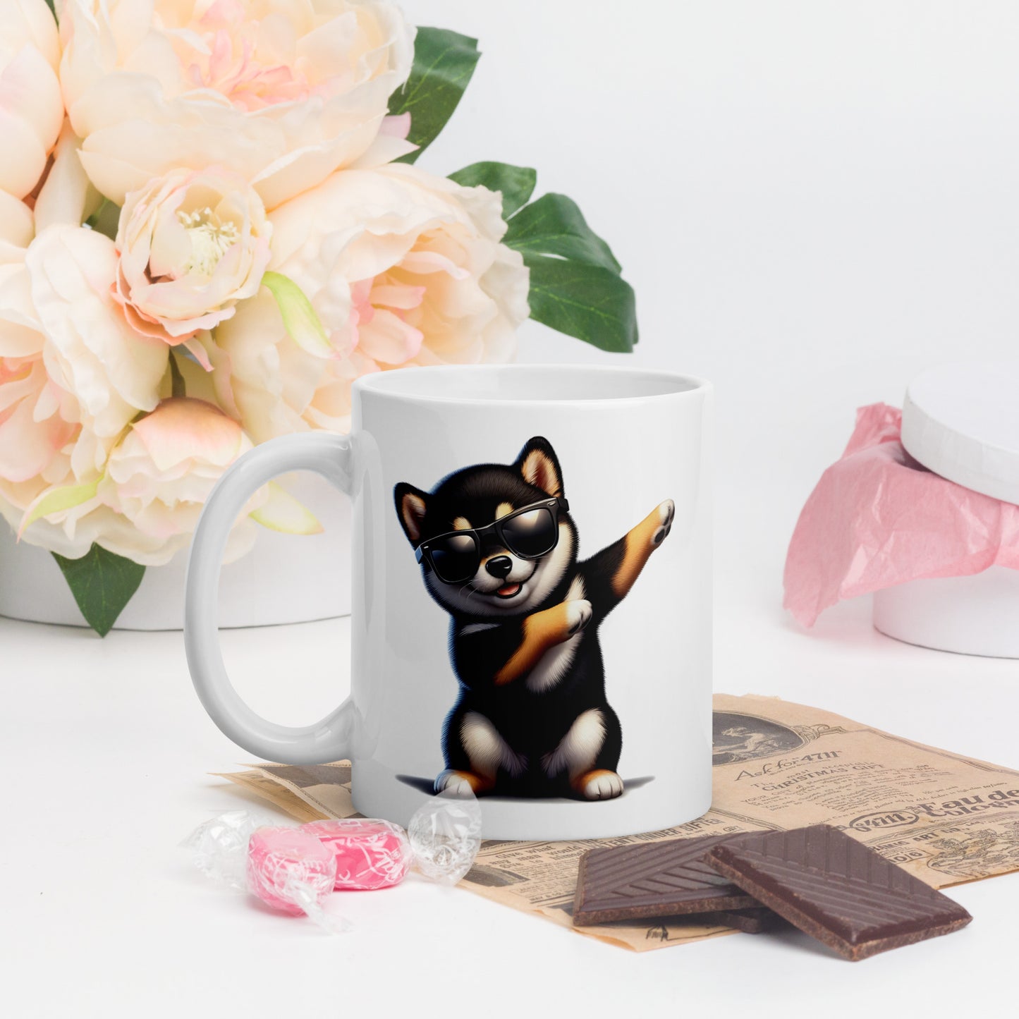 Playful Black & Tan Shiba Inu Dab Mug