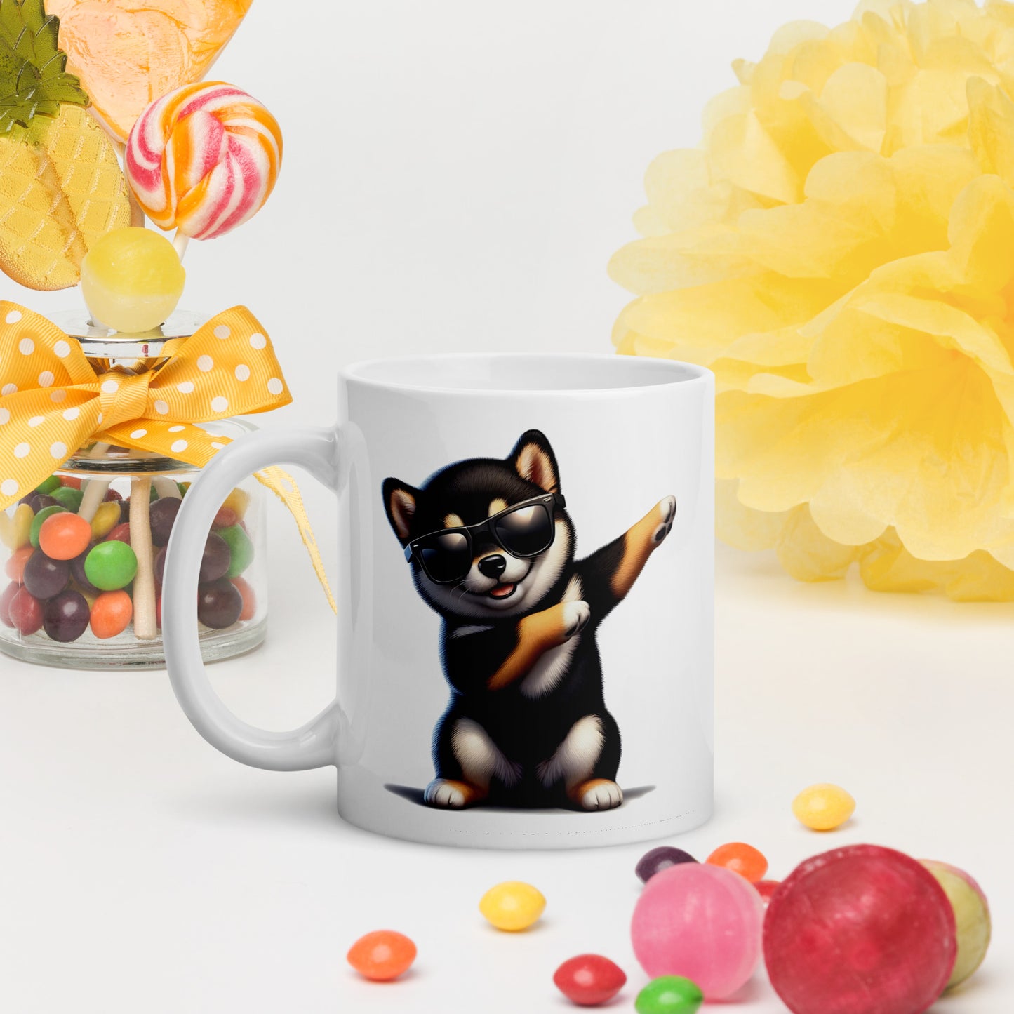 Playful Black & Tan Shiba Inu Dab Mug