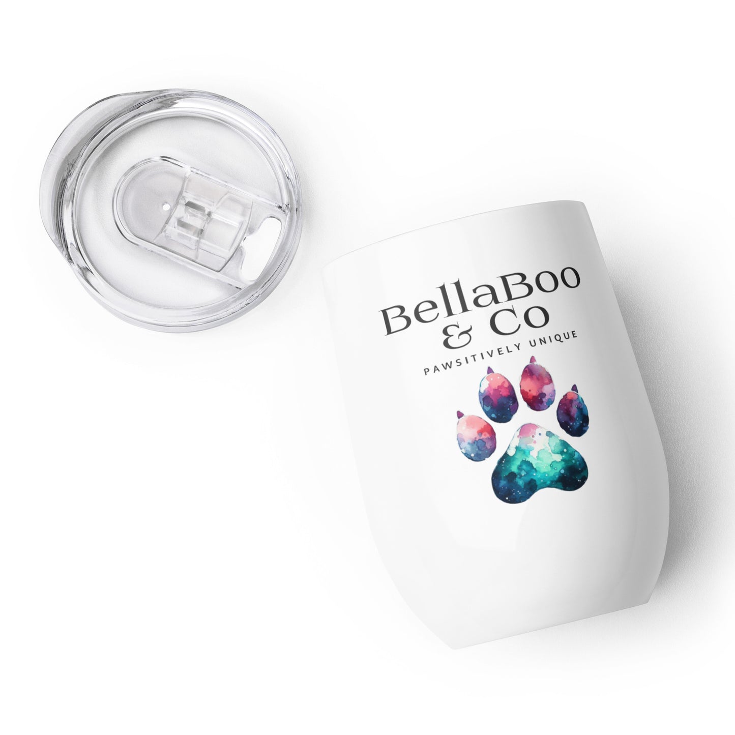 BellaBoo & Co Pawsitively Unique Logo Wine Tumbler – Stylish & Durable Drinkware