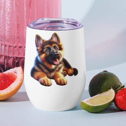 German Shepherd Stainless Steel Wine Tumbler – 12oz Insulated, Double-Wall for Perfect Temperature